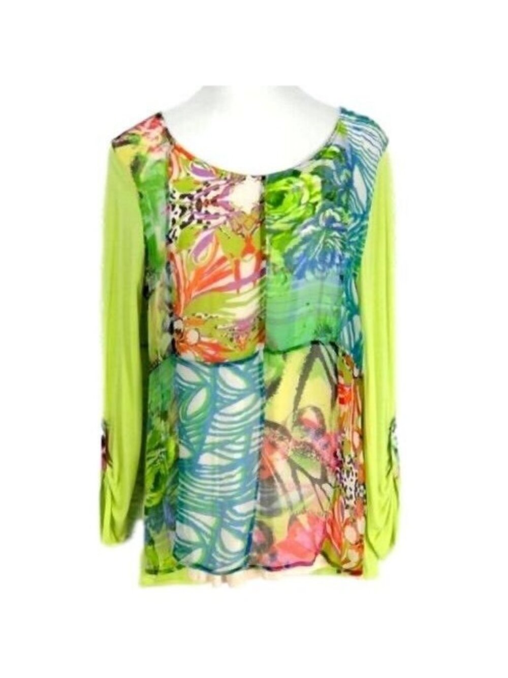 Casual Studio Top Women Size Large Tunic Large Roll Tab  Multi Long Sleeve